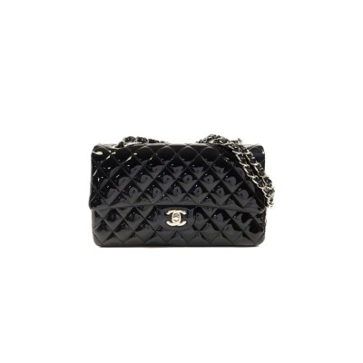 CHANEL JUMBO CLASSIC PATENT DOUBLE FLAP BLACK LEATHER SHOULDER BAG A01112 (25*15.5*6.5cm)